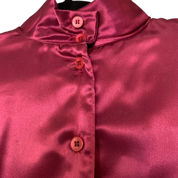 Courtney Rhodes Vintage Burgundy Long Sleeve Blouse w/ Tie Neck Size 14 - Picture 4 of 9